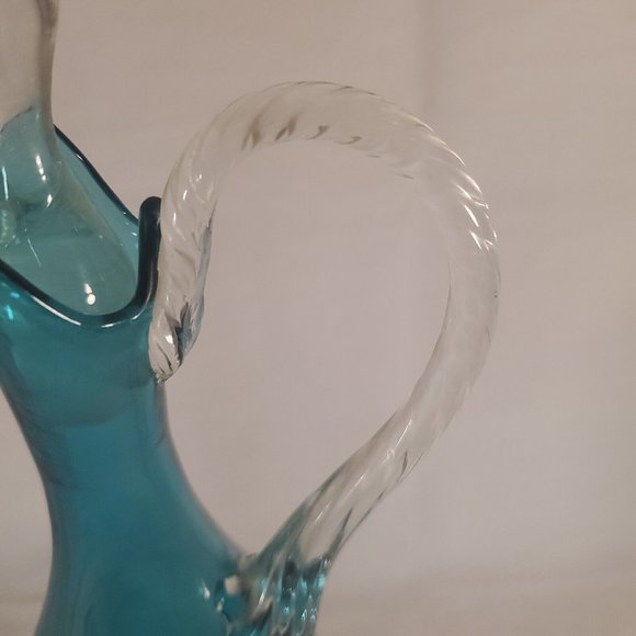 Vintage MCM Italy Empoli Turquoise Blue 14” Ewer Decanter Chipped Stopper RARE - Picture 9 of 16